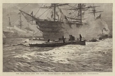 The Old Style and the New, a Three-Decker and a Torpedo Boat off Portsmouth